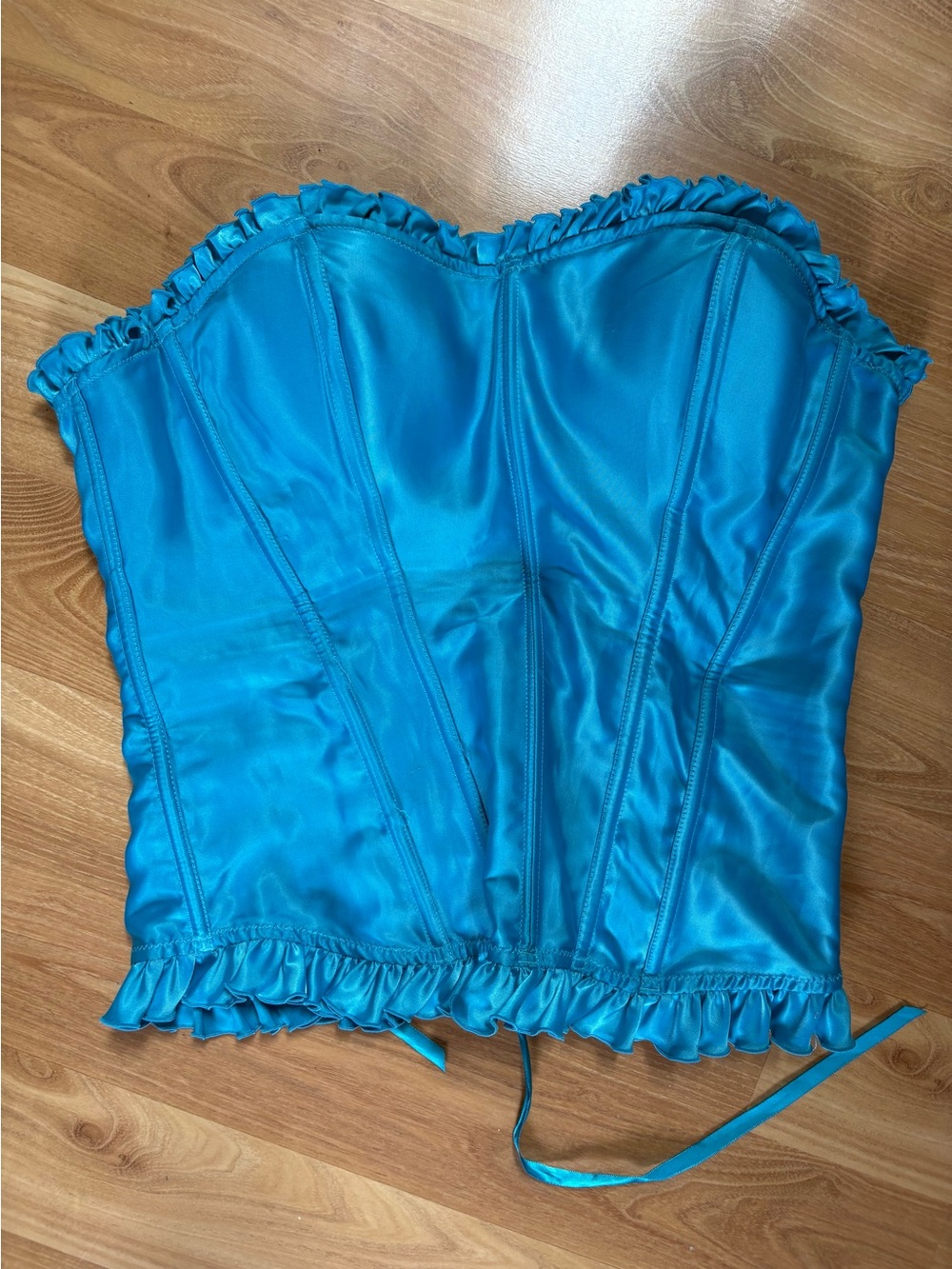 Vintage Frederick's of Hollywood Satin Strapless Corset Top - Teal